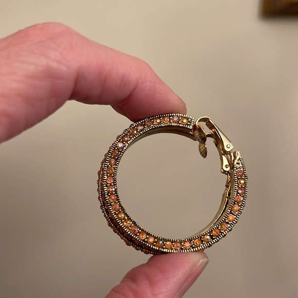 Vintage Orange Aurora Borealis Clip Hoop Earrings - Picture 13 of 15